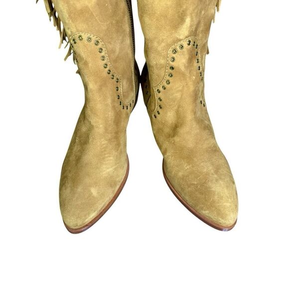 Frye Camel Brown Suede RAY Fringe Zip Over the Knee Boot Sz 10 M - Picture 5 of 12